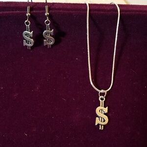 Silver Tone Necklace & Earring Set 24"
